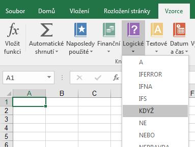 Obr. 32 Karta Vzorce - skupina Knihovna funkcí 3. Následně postupujeme úplně stejně jako v předchozím případě, neboť se otevře okno pro zadání argumentů funkce (Obr. 31).