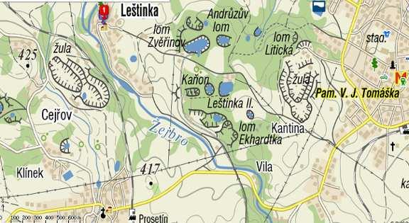 Žulové lomy Skuteč Mikšov - Kaňon V katastru obce Leštinka se na poměrně malé rozloze