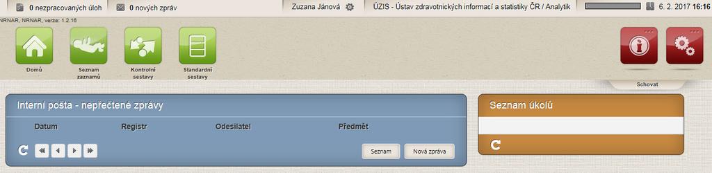 Uživatelská příručka Obrázek 6 Analytik PZS Má-li uživatel přiděleny obě přístupové role, určené pro pracovníky PZS, může mezi nimi volně přepínat.