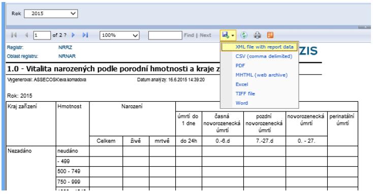 Uživatelská příručka Danou sestavu lze vyexportovat a uložit si v různých