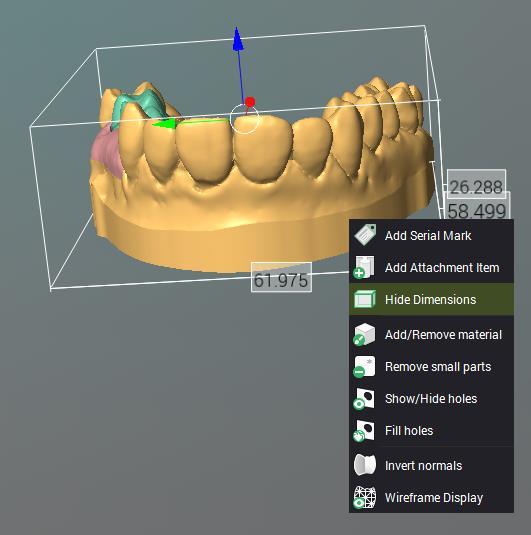 Nové výrobky a indikace pro centrální a inhouse výrobu Rozměry modelů Rozměry modelu lze zobrazit pro modelaci a sloučení modelu k 3D tisku kliknutím pravým tlačítkem myši a