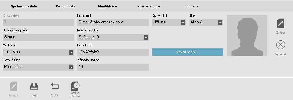 8 RŮZNÉ 49 Klikněte na ikonu Upravit na horní liště panelu Informace o uživateli. Objeví se nové okno.