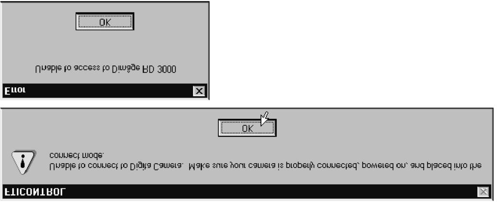 Editační okno Když se okno Dimâge RD 3000 nezobrazí Pokud počítač nerozpozná Dimâge RD 3000, objeví se následující hlášení. V takovém případě postupujte podle následujících pokynů: 1.