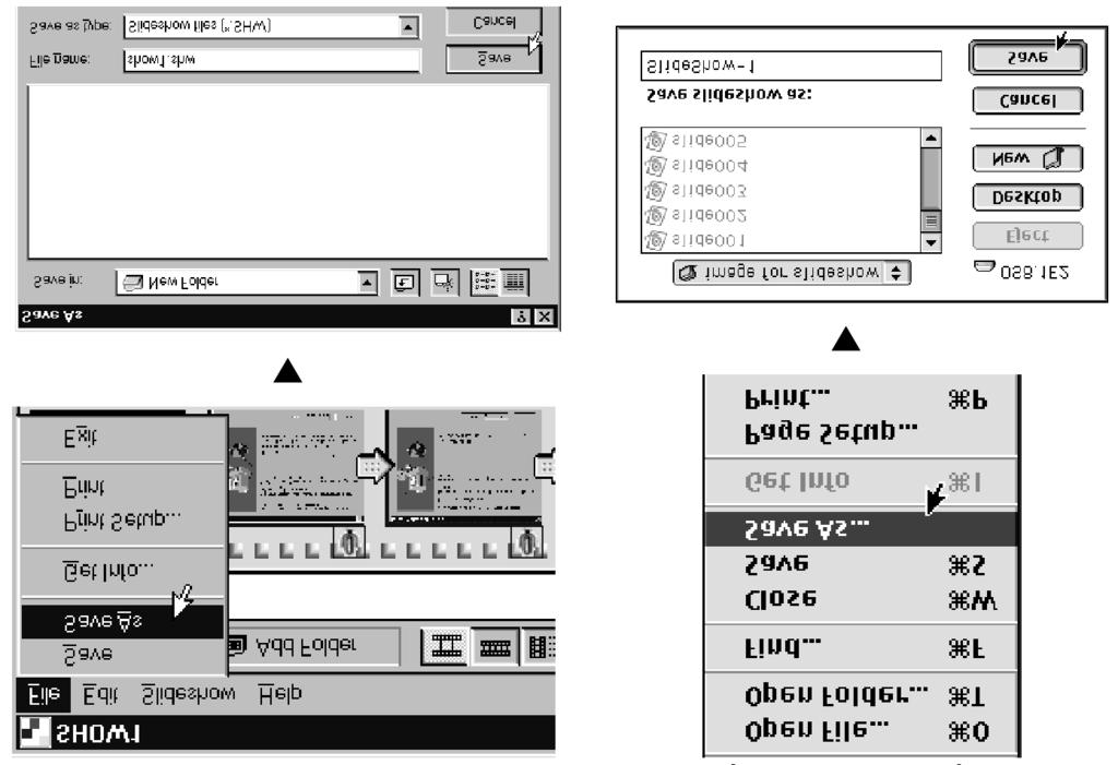 Prezentace Uložení prezentace snímků Funkce umožňuje uložit vytvořenou prezentaci snímků do souboru na pevný disk počítače. 1.
