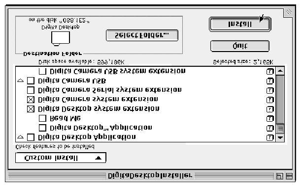 Instalace programového vybavení 11. Z místní nabídky v levém horním rohu okna zvolte typ instalace. Po volbě Custom Install (Vlastní instalace) se objeví uvedený dialog.