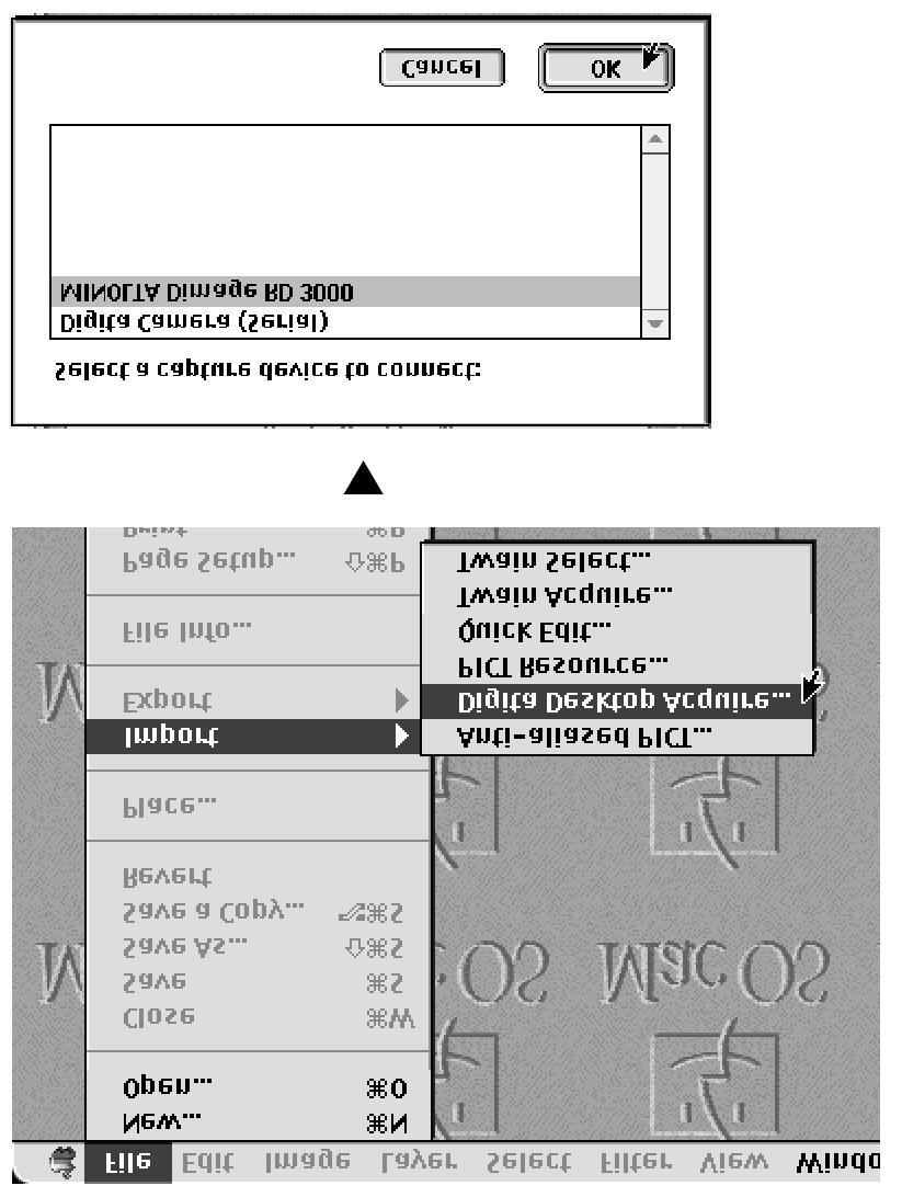 Počítače Macintosh Spuštění softwaru Otevření Digita Desktop jako zásuvného modulu Adobe Photoshop Následující příklad používá aplikaci Adobe Photoshop 4.0.