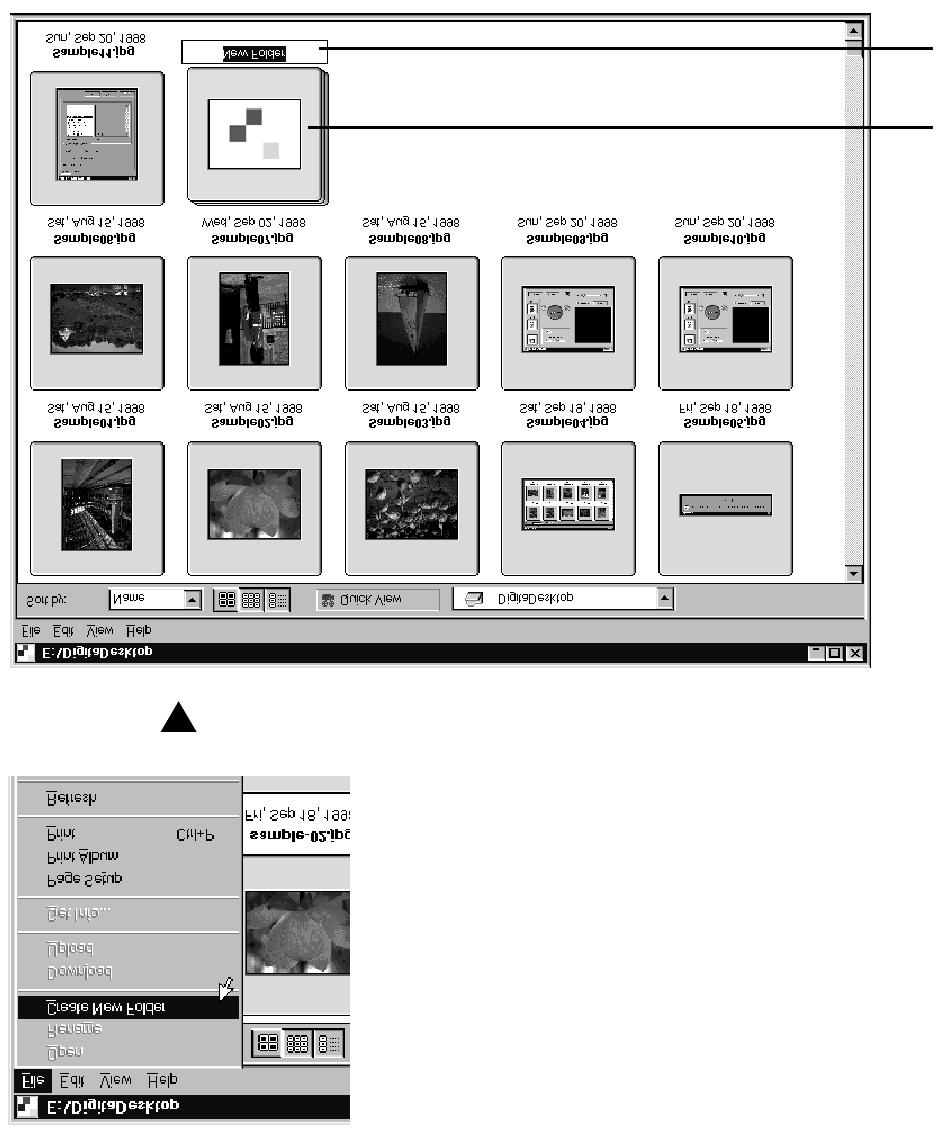 Náhledové okno Vytvoření nové složky Windows 95/98/NT 1. Zobrazte snímky, uložené na pevném disku, podle postupu na stránce 48. 2.