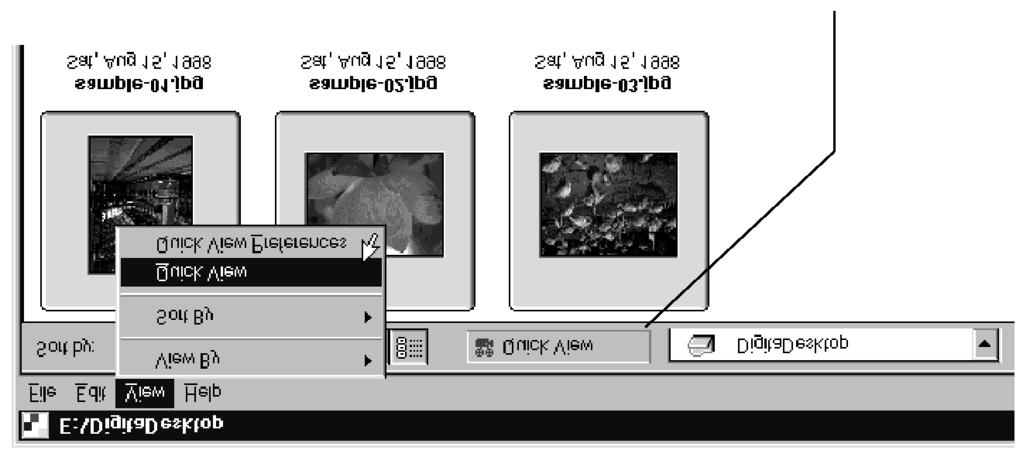 Náhledové okno Rychlé prohlížení snímků Funkce umožňuje prohlížení prezentace snímků, zobrazených v Náhledovém okně. 1. Zobrazte v Náhledovém okně snímky, uložené na pevném disku (stránka 48). 2.