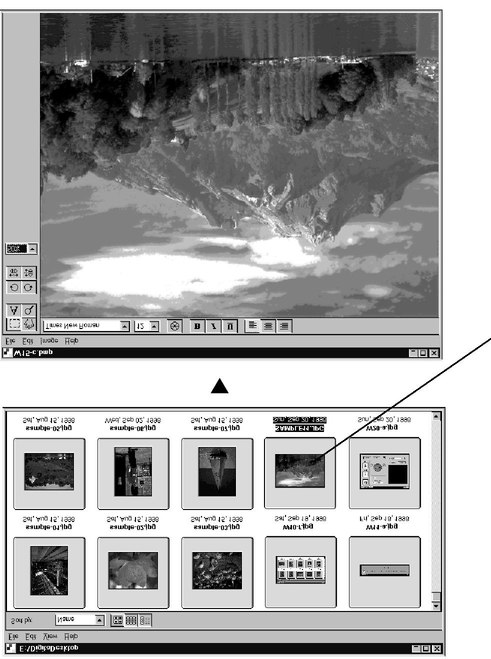 Editační okno Zobrazení snímků z digitálního fotoaparátu Následující postup popisuje zobrazení snímků, uložených na pamě ové kartě CompactFlash, v Editačním okně tak, aby je bylo možno upravovat a