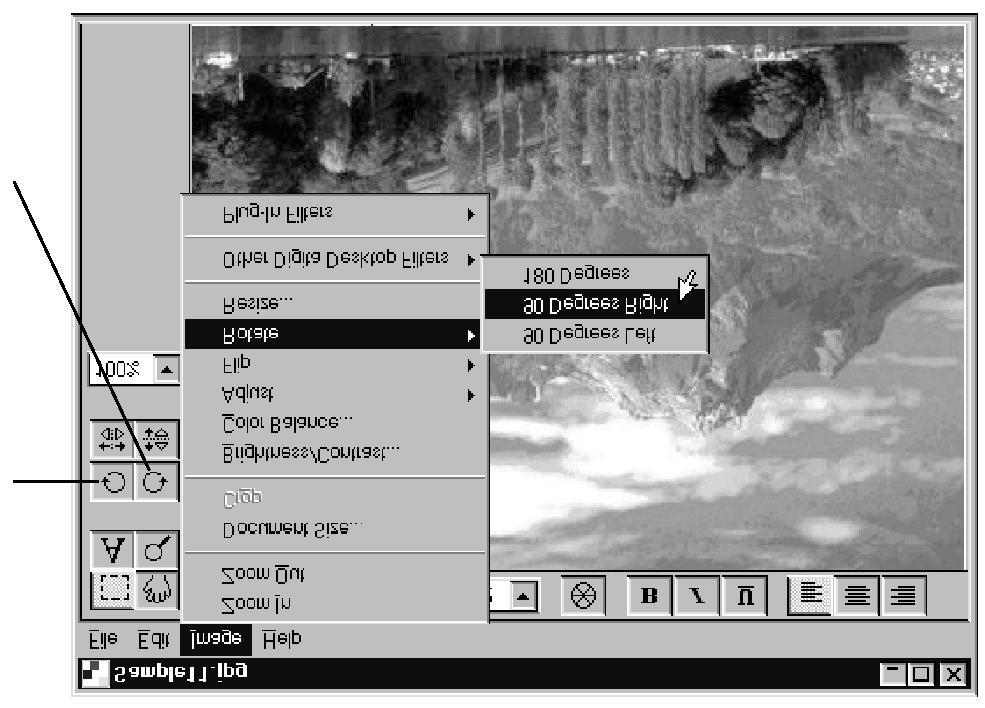 Editační okno Rotace obrazu Funkce slouží k pootočení obrazu doleva nebo doprava. Úhel pootočení lze zvolit bu 90 nebo 180.