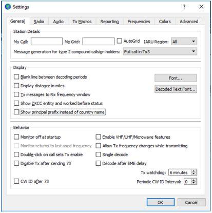 1 Základní nastavení programu WSJT-X Nastavovací okno programu (Setting) se otevírá po stisknutí klávesy F2 za předpokladu, že kurzor je v hlavním okně programu, ne ve vodopádu.