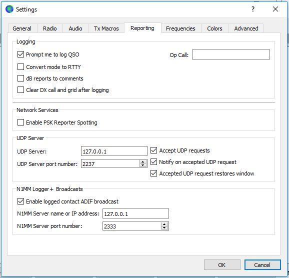 4 Karta Reporting Blok Logging Prompt me to log QSO - při zatržení se po vyslání 73 automaticky otevře vyplněné vstupní okno deníku Convert mode to RTTY - některé deníky neznají wsjt módy JT a FT,