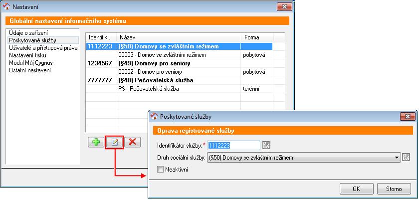 2 Nastavení IS Nejdříve je nutné doplnit nastavení Poskytovaných služeb. Nově je každá Poskytovaná služba součástí Registrované sociální služby (Kde?