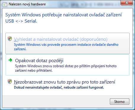 8.4. Instalace Windows Vista Zapněte Váš počítač a propojte USB kabel s