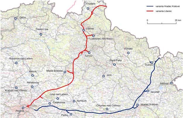 41 RS5 Praha Wrcław Ve vyhledávací studii byl sledván spjení Praha Wrcław a t ve dvu územních kridrech: kridr přes Hradec Králvé a Trutnv, kridr přes Mladu Bleslav a Liberec.