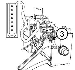 Minimální výkon kotle: Uvolněte šroub (2) a nasaďte kontrolní manometr přetlaku plynu (Obr.