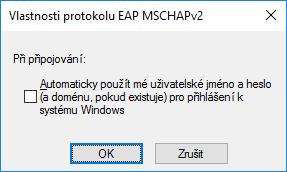 tlačtítkem Konfigurovat. 22) Objeví se okno Vlastnosti protokolu EAP MSCHAPv2.