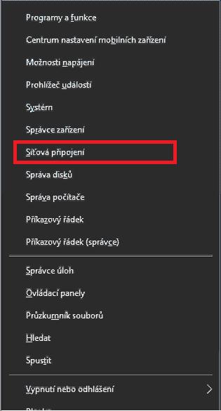 10) Stiskem klávesové zkratky Tlačítko Windows + x či kliknutím pravým tlačíkem myši na logo Windows na liště (Start) vyvolejte