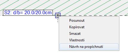 2 Posouzení a návrh podpory S2 na protlačení U podpor, stěn a bodových zatížení je možno po provedení výpočtu - prostřednictvím kontextového menu posuzovat a navrhovat kritické oblasti na protlačení.