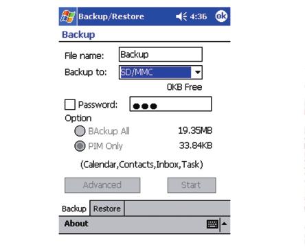 6 Práce s dal ími programy Zálohování s Backup/Restore V programovém oknû jsou k dispozici dvû záloïky které odpovídají funkcím Zálohování/Backup a Obnovení/Restore.