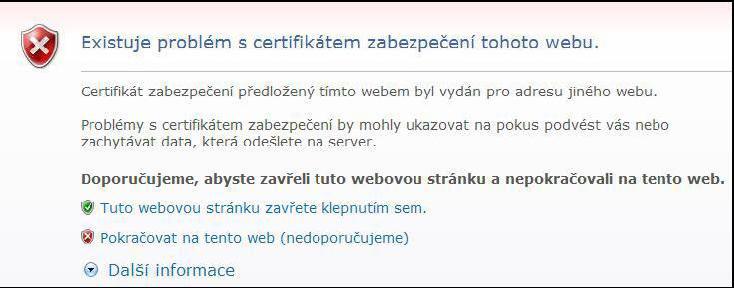 UPOZORNĚNÍ: Při zadání webové stránky s žádostí Benefit7 se může uživateli objevit na obrazovce