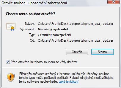 certifikátem pracovat (přijmout).