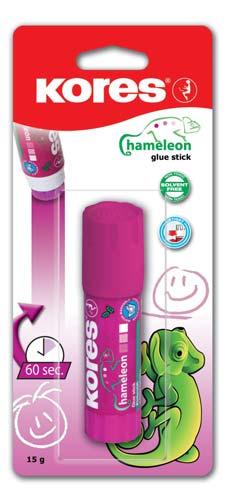 lepicí tyčinky, tekutá lepidla 05 Lepicí tyčinky Kores Chameleon barevné lepidlo, které po zaschnutí zprůhlední, obsahuje glycerin pro jemné