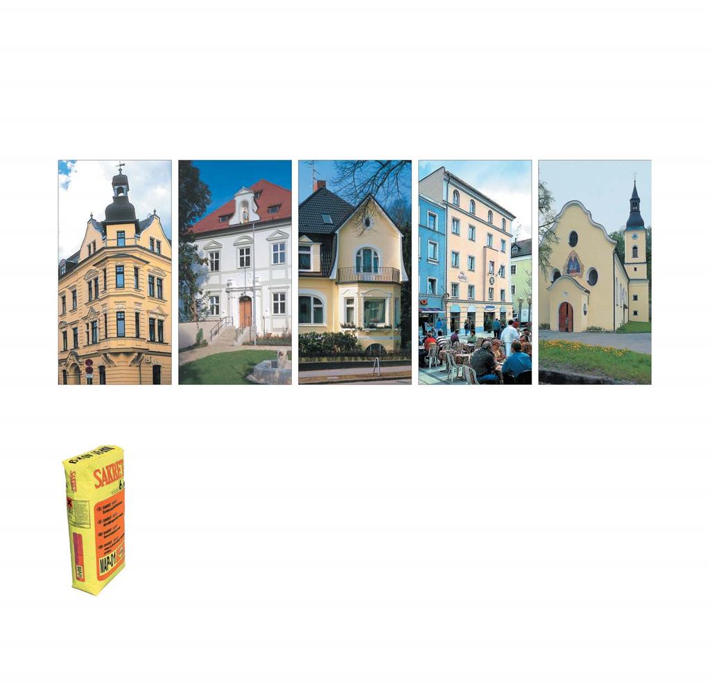STROJOVÉ OMIETKY MAP 01 /40 kg /32 ks Vápennocementová omietka, vonkajšia SAKRET MAP 01 vonkajšia omietka je jedným komponen tom zo SAKRET omietkových systémov.