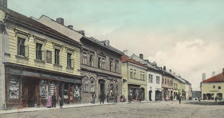 Polička. Dům čp. 57 (druhý zleva) na poličském náměstí modlitebna byla ve dvorním křídle. House No. 57 (second from the left) in Polička square the Synagogue was situated in the yard wing. פוליצ'קה.
