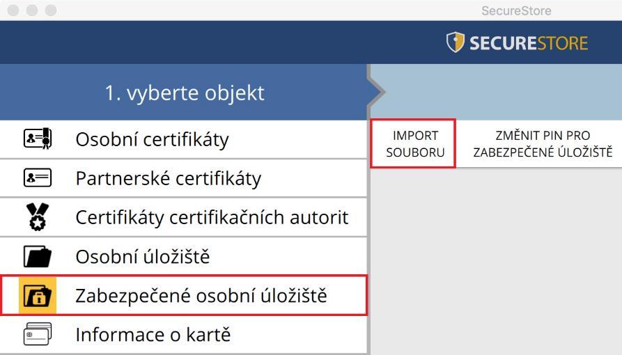 Obr. 19 - Import souboru do osobního úložiště Funkci uživatelnalezne v