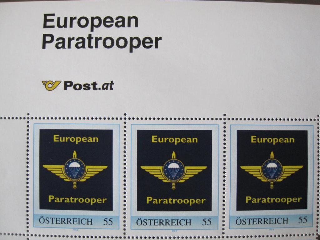 (Rakúska poštová známka /37x31mm/ Európského združenia vojenských parašutistov - EMPA v hodnote 55 centov, predávaná na burzách za 6 ). Z PRIPRAVOVANÝCH AKCIÍ 16. 9. Snem KVV SR Žilina 20.-22. 9. - XIII.