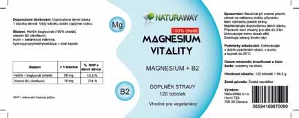 MAGNÉZIUM VITALITY Využiteľnosť až 80% bez nežiadúcich vedľajších účinkov. Magnézium Vitality je doplnok stravy s horčíkom v chelátovej forme a vitamínom B2.