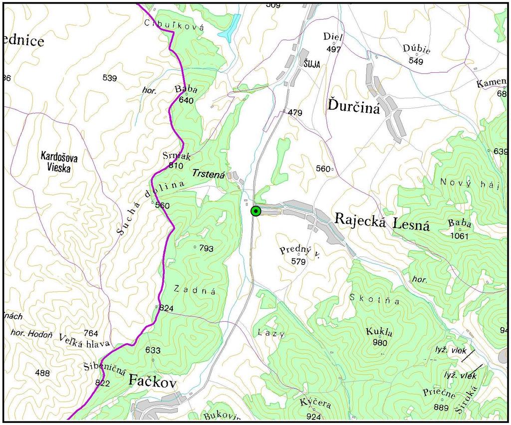 Chránený strom Základná mapa SR: 1 : 50 000 BREST V RAJECKEJ LESNEJ Katastrálne územie: Rajecká Lesná chránený strom: SVM50 Úrad geodézie, kartografie a katastra