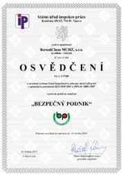 ISO 50001:2012. Certifikát integrovaného systému řízení Integrovaný systém řízení pokrývá celou společnost a zahrnuje 100 % produkce firmy z hlediska tržeb za prodej výrobků.