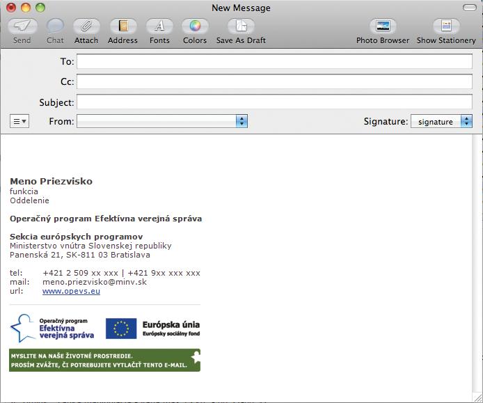 E-mail podpis Podpis sa používa výlučne v predpísanom formáte.