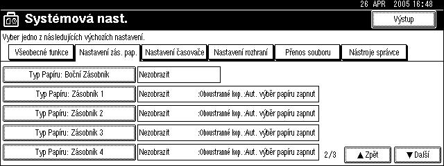 E Stisknìte tlaèítko [Typ Papíru: Boèní Zásobník]. F Vyberte [OHP fólie] nebo [Silnî papír]. G Stisknìte tlaèítko [OK]. Zobrazí se vybranî typ papíru.