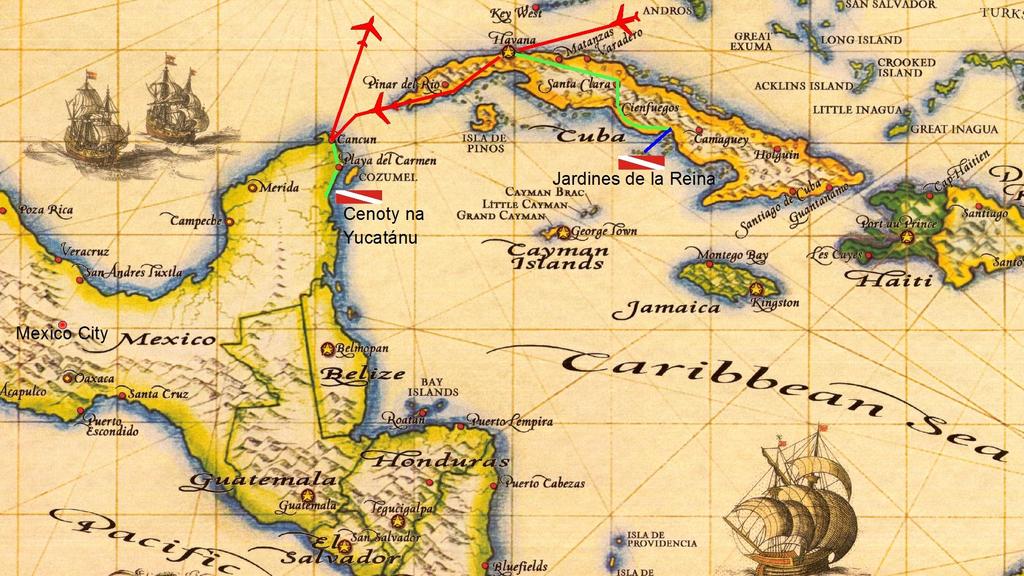 United Colors of Caribbean : Cuba & Méjico Dva karibské potápěčské poklady v jednom tripu 21 ponorů na vybraných karibských skvostech: 1. mořská rezervace Jardines de la Reina na Kubě 2.