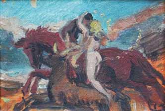 181 183 182 181. Alois Moravec (1899 1987) Toman a lesní panna olej, karton, 1943, 19,8 x 28 cm, sign.