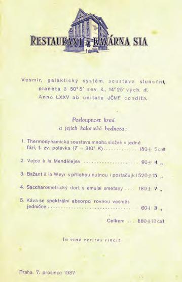 Jídelní lístek večeře po slavnostním zasedání JČMF dne 7. 12. 1937 Miloslav Valouch st.