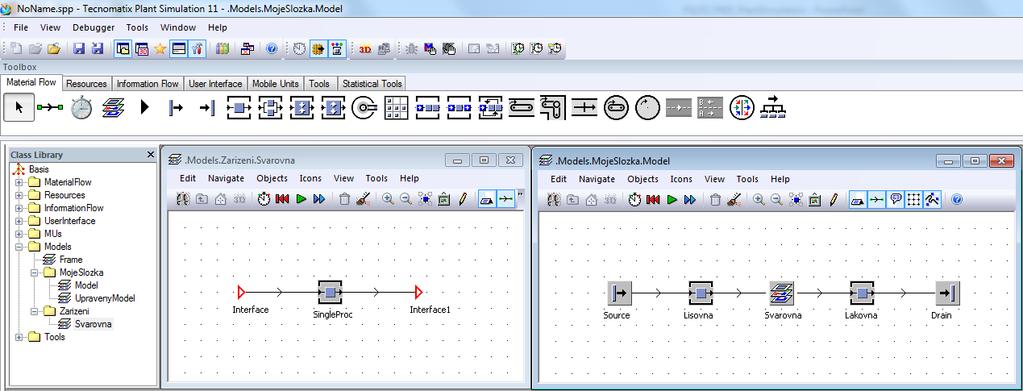 5. přednáška - Plant Simulation Třída, Instance Příklad využití dědičnosti třídy z knihovny tříd při vytváření modelů formou