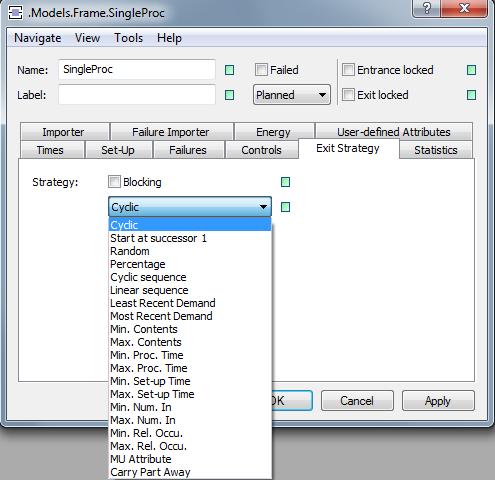 SingleProc (Exit strategy) Ikona Cyclic - přesun v pořadí spojení objektů. Start at successor 1 - pokus o přesun začíná vždy u následníka 1. Random - následník se vybírá náhodně.