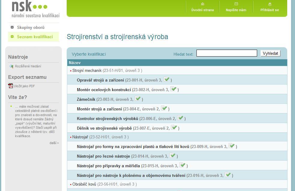 Registr je sestaven z Úplných kvalifikací, které v sobě zahrnují Dílčí kvalifikace. 39 Registr kvalifikací není úplný, prioritně jsou zpracovány kvalifikace v oblasti řemesel a služeb.