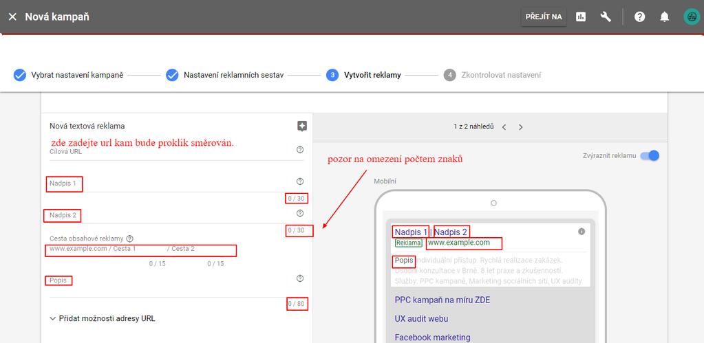 Dobře si rozmyslete url adresu, kam budete chtít daný inzerát směřovat a pozor