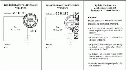 Vzor průkazu Svaz PTP-VNTP, Konfederace politických vězňů, Český svaz