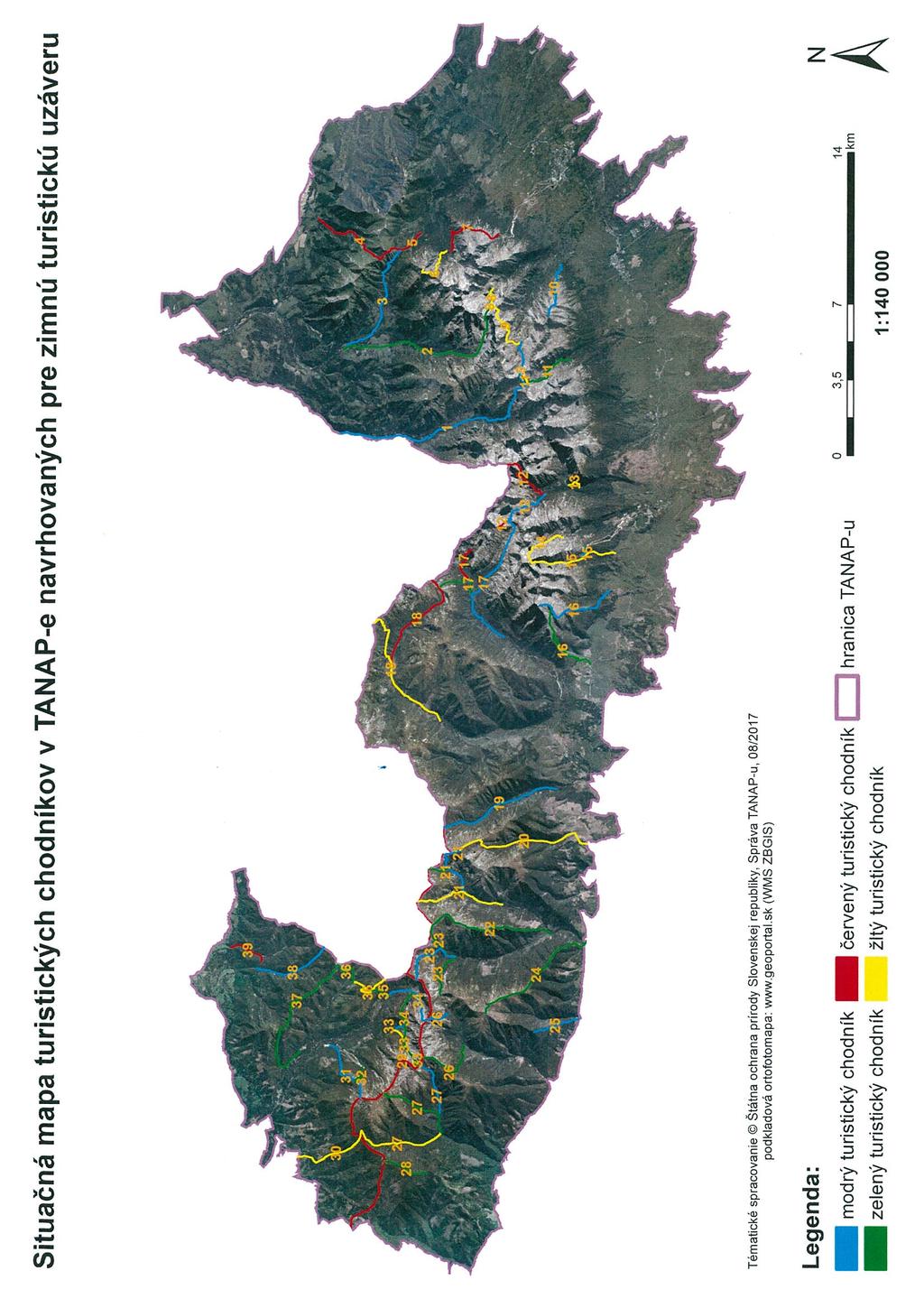 Situačná mapa turistických chodníkov v TANAP-e navrhovaných pre zimnú turistickú uzáveru 39 38 1 36 3 35 27 18 27 A.
