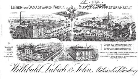 Obr. 17 Veduta hlavičkového papíru firmy Willibald Lubich & Sohn s vyobrazením jejich továrny v Šumperku (vlevo nahoře). OAŠ, fond Harrer, inv. č. 275, k. 28. Obr. 18 Bývalá továrna firmy W.