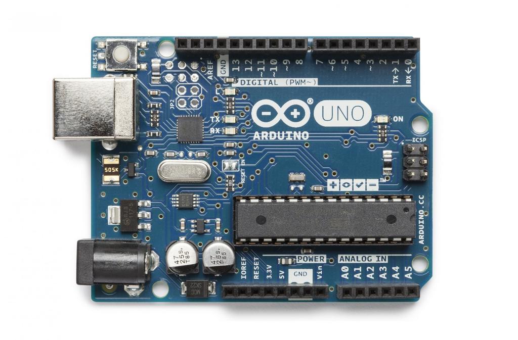 3.1 Adruino Uno Rev3 Obr. 3.1 Vývojová deska Arduino Uno Rev3; převzato z [12] Arduino Uno je dnes pravděpodobně nejznámější a nejčastěji využívaný typ desky.