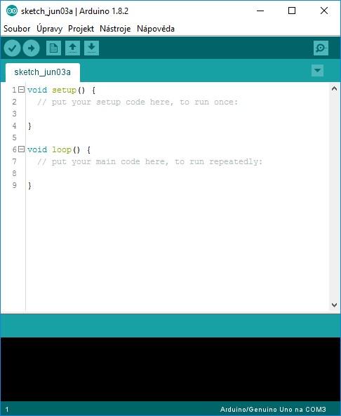 3.2.1 Používání Obr. 3.2 Arduino IDE Na obrázku lze vidět vývojové prostředí. V první řadě nás bude zajímat nabídka Nástroje, ve které nalezneme nastavení pro připojení a programování desky.
