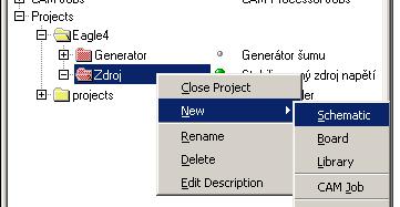 Konstrukce elektronických zařízení návrh plošných spojů 33 7.4 Editor schémat Nové schéma projektu založíme opět pomocí Control Panelu.
