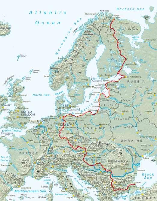 EV 13-ICT-Iron Curtain Trail Stezka želené opony ICT je nejdelší trasa sítě EuroVelo: Celková délka trasy -10.400 km Hlavní trasa - 8.800 km Vedlejší trasy - 1.